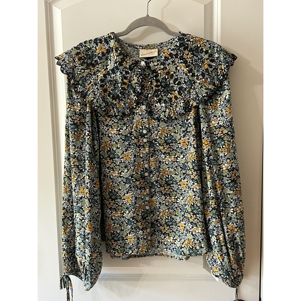 Universal Thread Women's Size Large Blue Floral Print Peter Pan Collar Top Boho